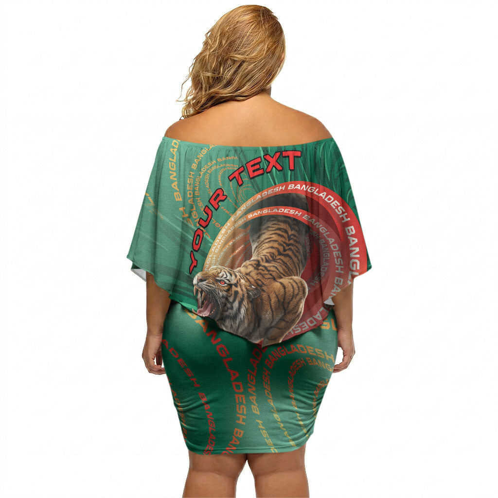 Personalized Bangladesh Off Shoulder Short Dress Royal Bengal Tiger Spiral Pattern