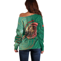 Personalized Bangladesh Off Shoulder Sweater Royal Bengal Tiger Spiral Pattern