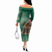 Personalized Bangladesh Off The Shoulder Long Sleeve Dress Royal Bengal Tiger Spiral Pattern
