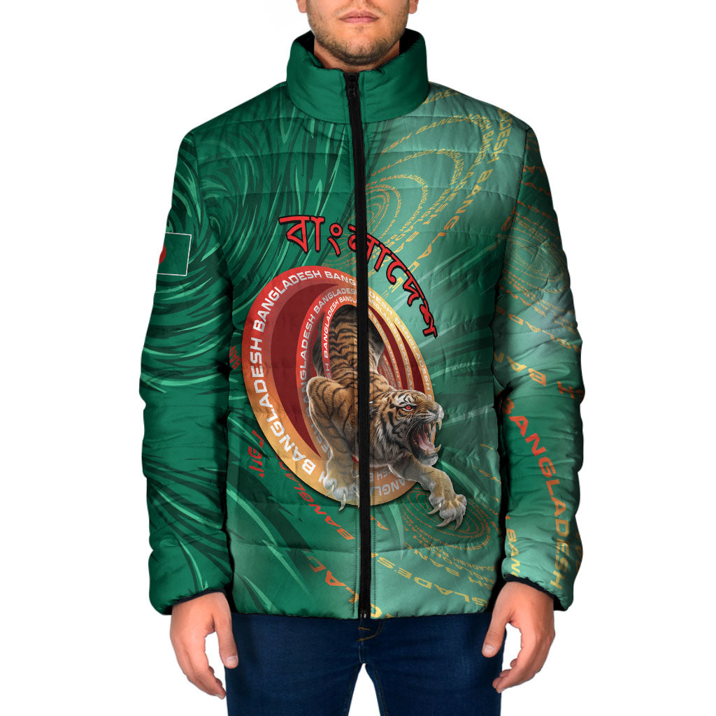 Personalized Bangladesh Padded Jacket Royal Bengal Tiger Spiral Pattern