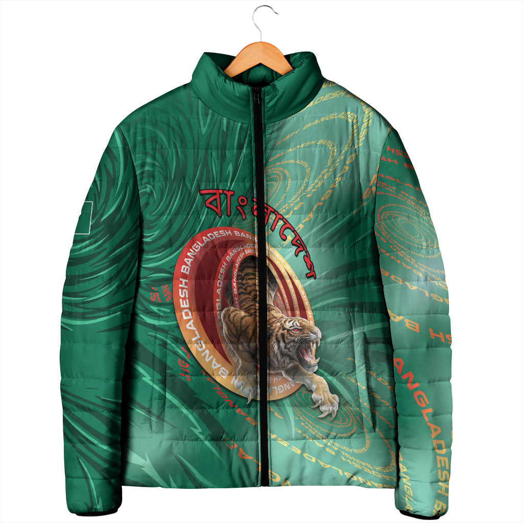 Personalized Bangladesh Padded Jacket Royal Bengal Tiger Spiral Pattern
