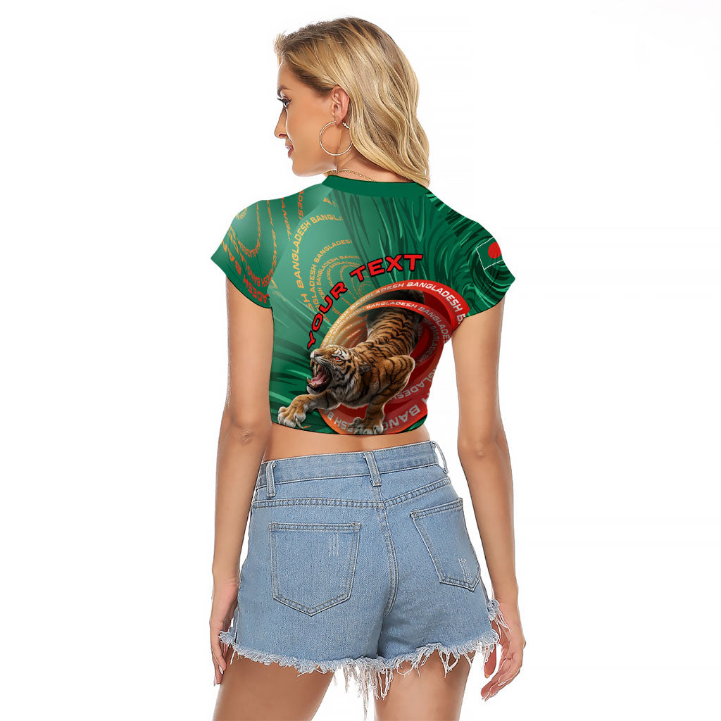 Personalized Bangladesh Raglan Cropped T Shirt Royal Bengal Tiger Spiral Pattern