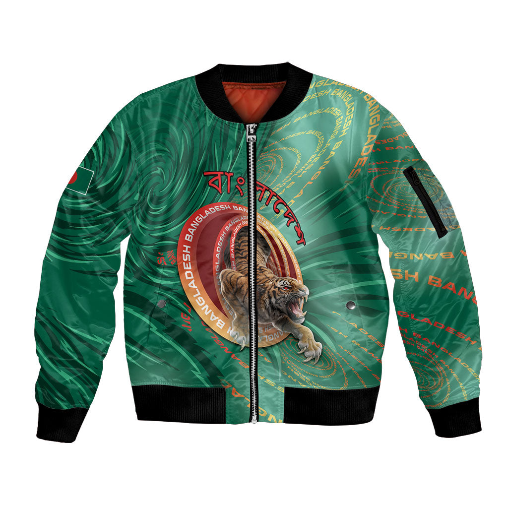 Personalized Bangladesh Sleeve Zip Bomber Jacket Royal Bengal Tiger Spiral Pattern