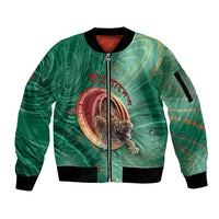 Personalized Bangladesh Sleeve Zip Bomber Jacket Royal Bengal Tiger Spiral Pattern