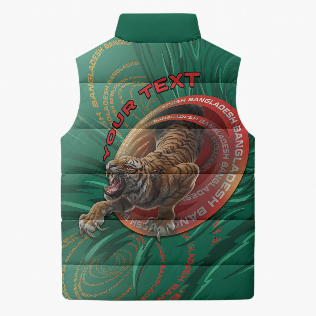 Personalized Bangladesh Sleeveless Puffer Jacket Royal Bengal Tiger Spiral Pattern