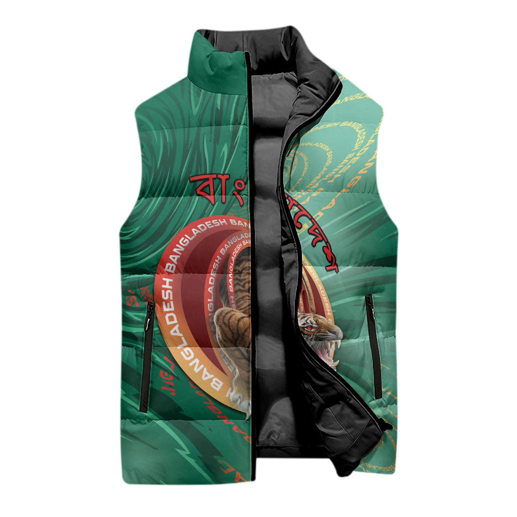 Personalized Bangladesh Sleeveless Puffer Jacket Royal Bengal Tiger Spiral Pattern