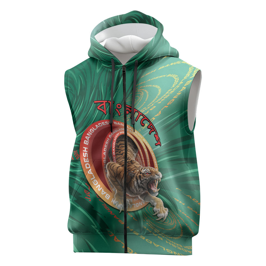 Personalized Bangladesh Sleeveless Zip Hoodie Royal Bengal Tiger Spiral Pattern