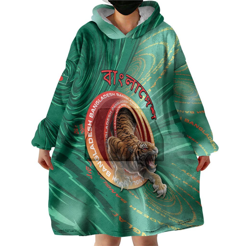 Personalized Bangladesh Wearable Blanket Hoodie Royal Bengal Tiger Spiral Pattern