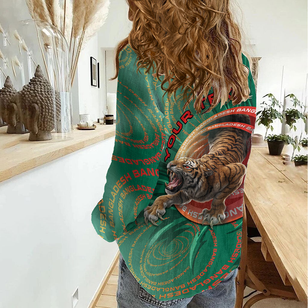 Personalized Bangladesh Women Casual Shirt Royal Bengal Tiger Spiral Pattern