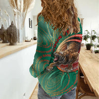 Personalized Bangladesh Women Casual Shirt Royal Bengal Tiger Spiral Pattern