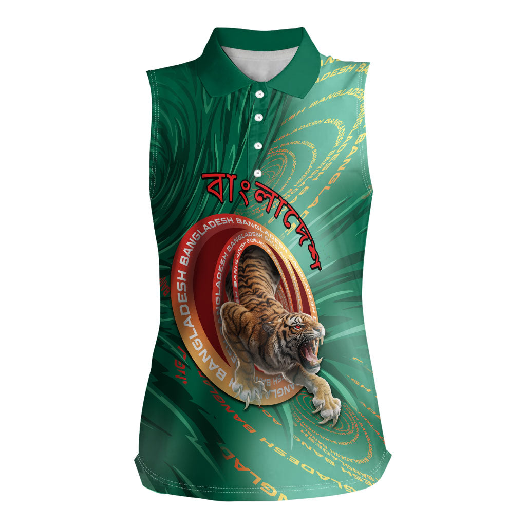Personalized Bangladesh Women Sleeveless Polo Shirt Royal Bengal Tiger Spiral Pattern