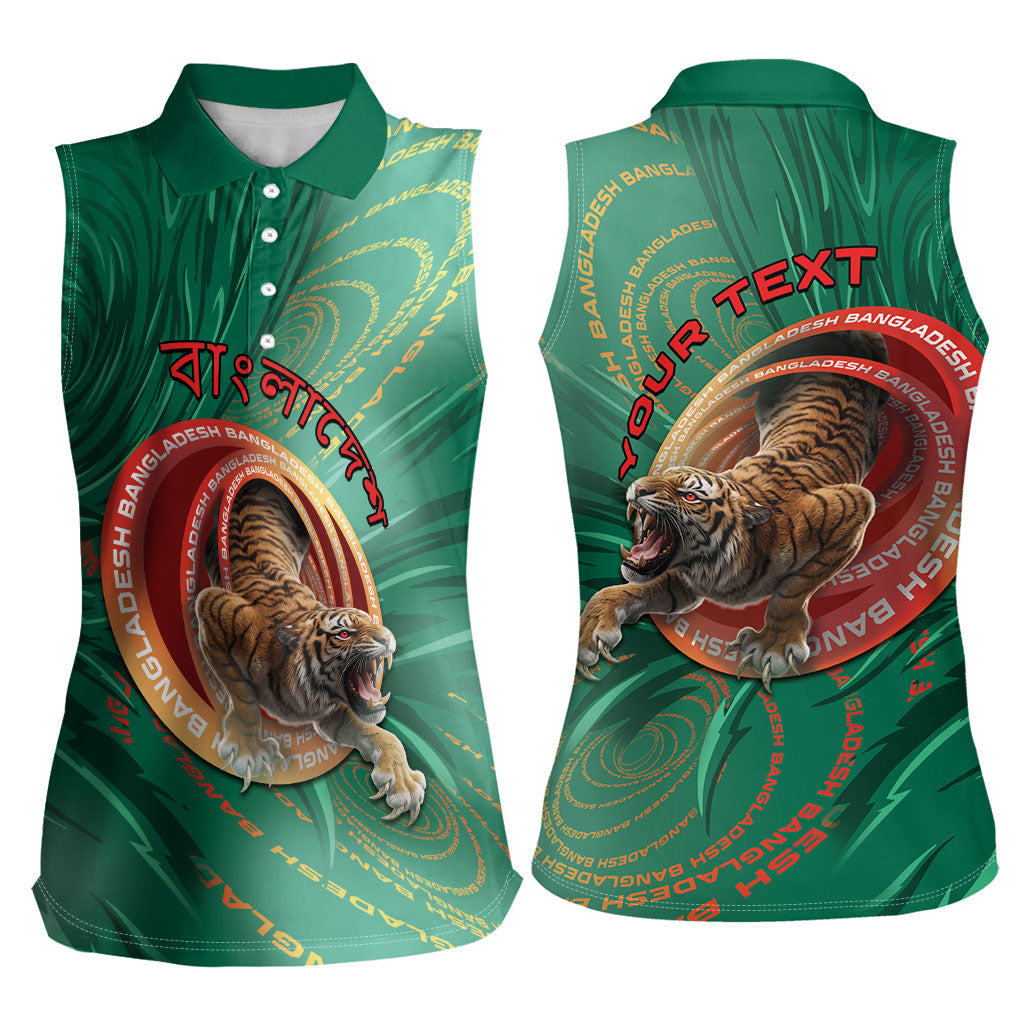 Personalized Bangladesh Women Sleeveless Polo Shirt Royal Bengal Tiger Spiral Pattern