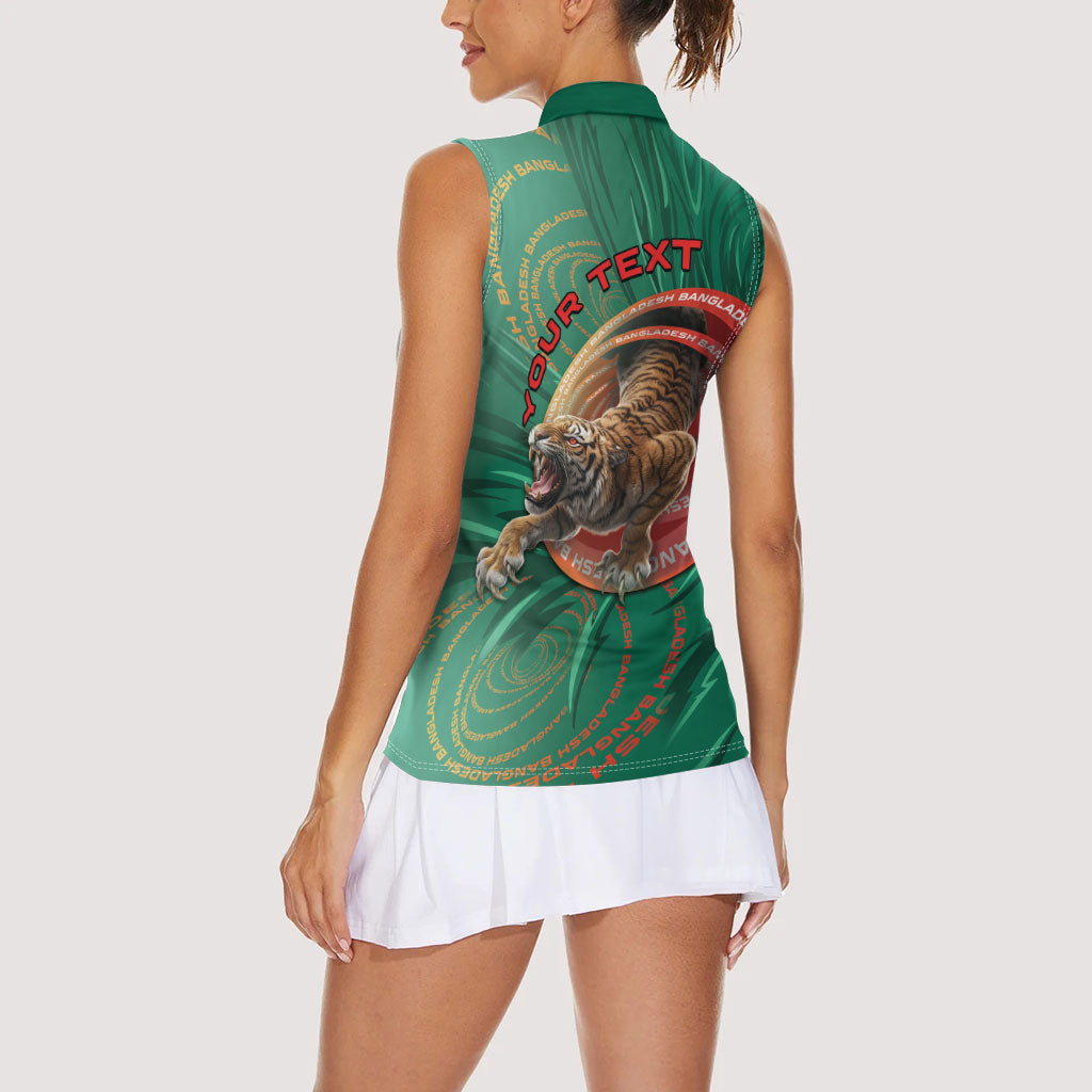 Personalized Bangladesh Women Sleeveless Polo Shirt Royal Bengal Tiger Spiral Pattern
