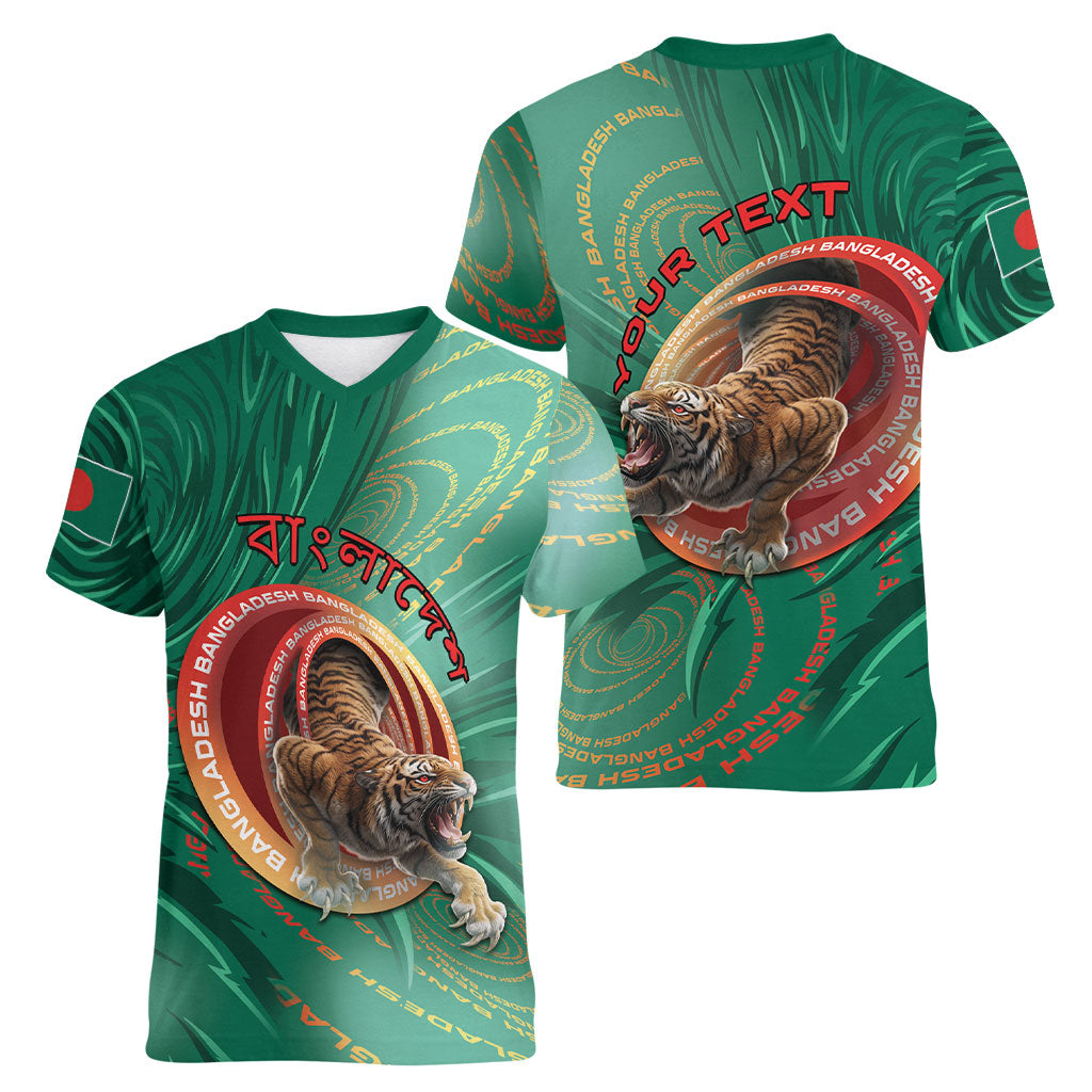 Personalized Bangladesh Women V-Neck T-Shirt Royal Bengal Tiger Spiral Pattern