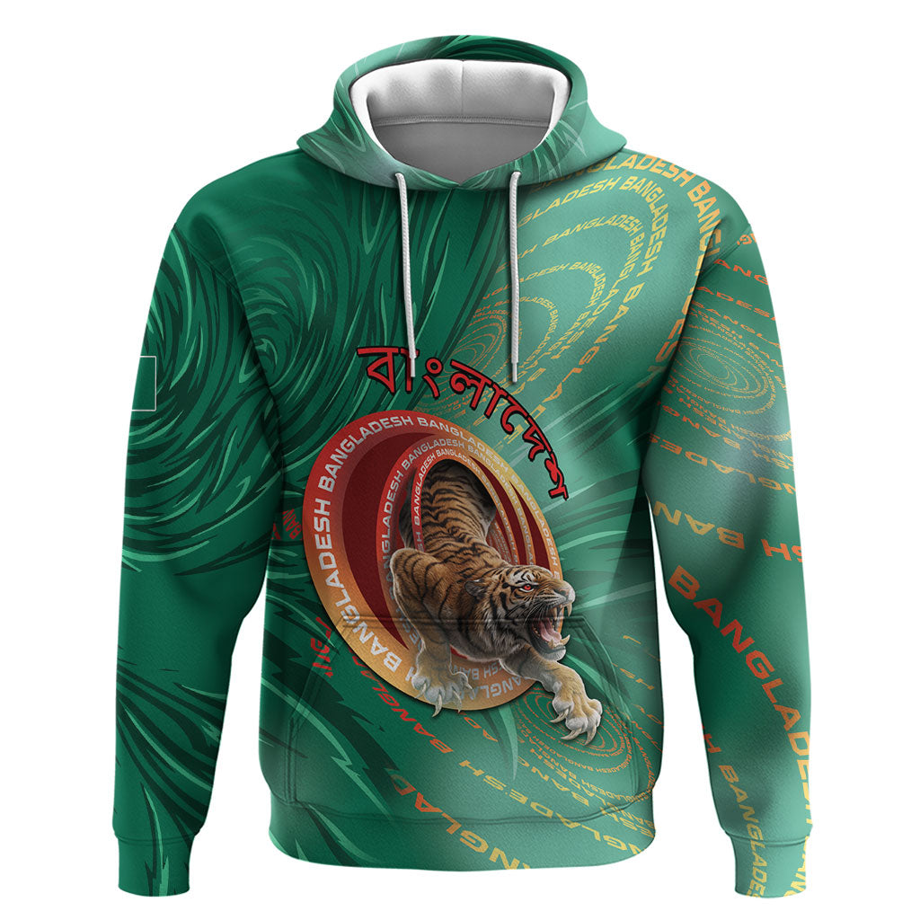 Personalized Bangladesh Zip Hoodie Royal Bengal Tiger Spiral Pattern