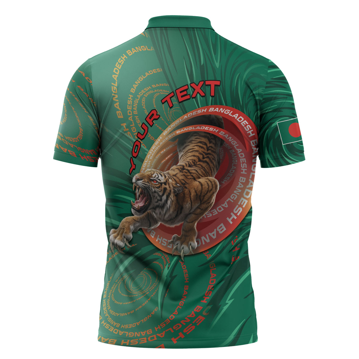Personalized Bangladesh Zipper Polo Shirt Royal Bengal Tiger Spiral Pattern