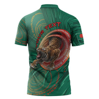 Personalized Bangladesh Zipper Polo Shirt Royal Bengal Tiger Spiral Pattern