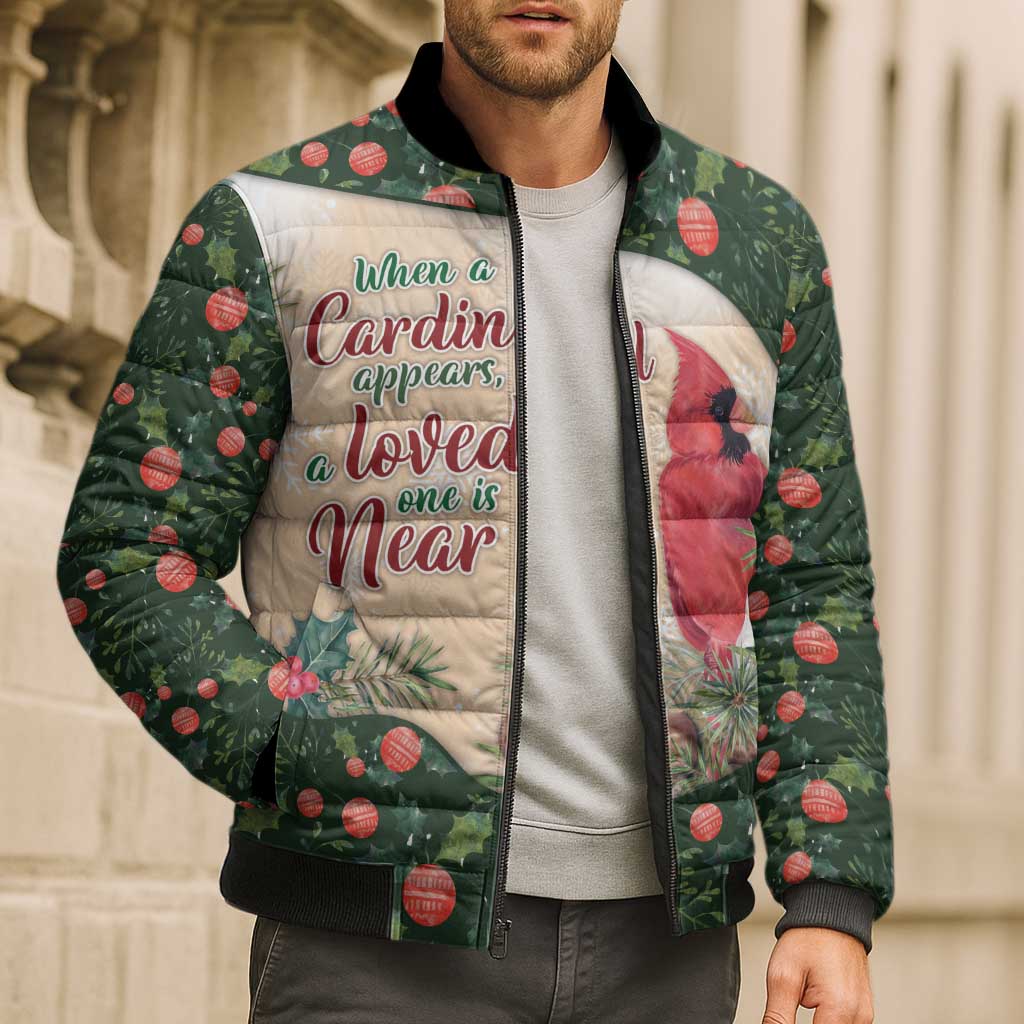 Memorial Cardinal Christmas Bomber Puffer Jacket When A Cardinal Appears Loved One Is Near - Wonder Print Shop