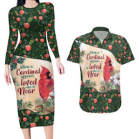 Memorial Cardinal Christmas Couples Matching Long Sleeve Bodycon Dress and Hawaiian Shirt When A Cardinal Appears Loved One Is Near - Wonder Print Shop