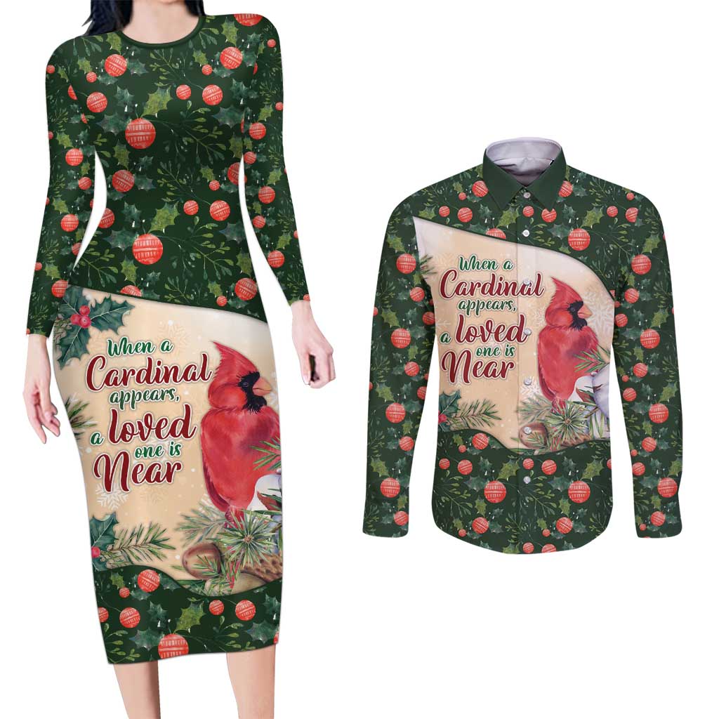 Memorial Cardinal Christmas Couples Matching Long Sleeve Bodycon Dress and Long Sleeve Button Shirt When A Cardinal Appears Loved One Is Near - Wonder Print Shop