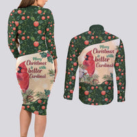 Memorial Cardinal Christmas Couples Matching Long Sleeve Bodycon Dress and Long Sleeve Button Shirt When A Cardinal Appears Loved One Is Near - Wonder Print Shop