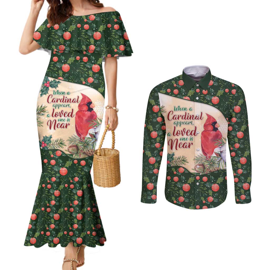 Memorial Cardinal Christmas Couples Matching Mermaid Dress and Long Sleeve Button Shirt When A Cardinal Appears Loved One Is Near - Wonder Print Shop
