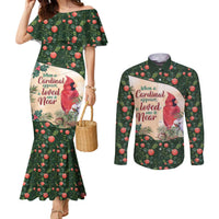 Memorial Cardinal Christmas Couples Matching Mermaid Dress and Long Sleeve Button Shirt When A Cardinal Appears Loved One Is Near - Wonder Print Shop