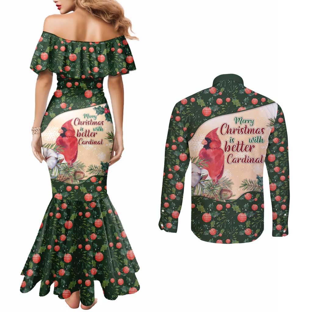 Memorial Cardinal Christmas Couples Matching Mermaid Dress and Long Sleeve Button Shirt When A Cardinal Appears Loved One Is Near - Wonder Print Shop