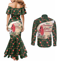 Memorial Cardinal Christmas Couples Matching Mermaid Dress and Long Sleeve Button Shirt When A Cardinal Appears Loved One Is Near - Wonder Print Shop