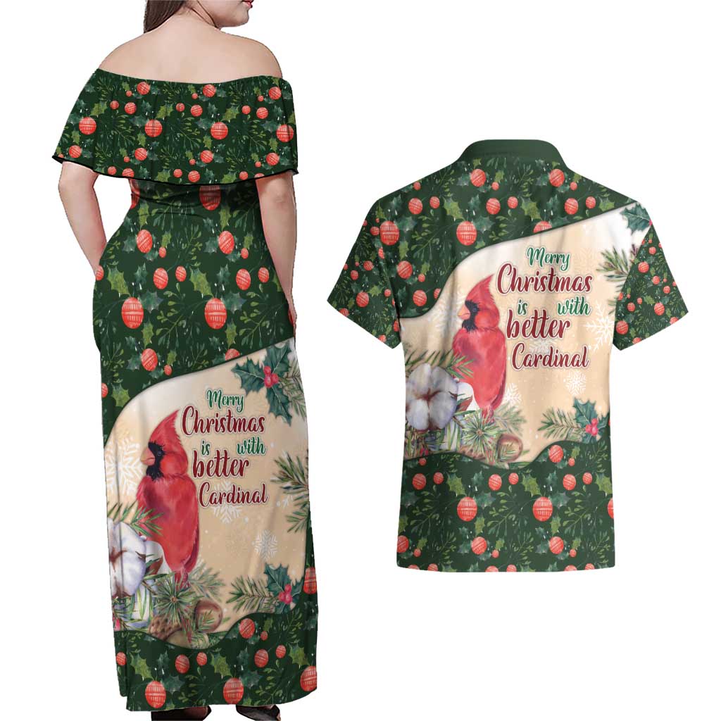 Memorial Cardinal Christmas Couples Matching Off Shoulder Maxi Dress and Hawaiian Shirt When A Cardinal Appears Loved One Is Near - Wonder Print Shop