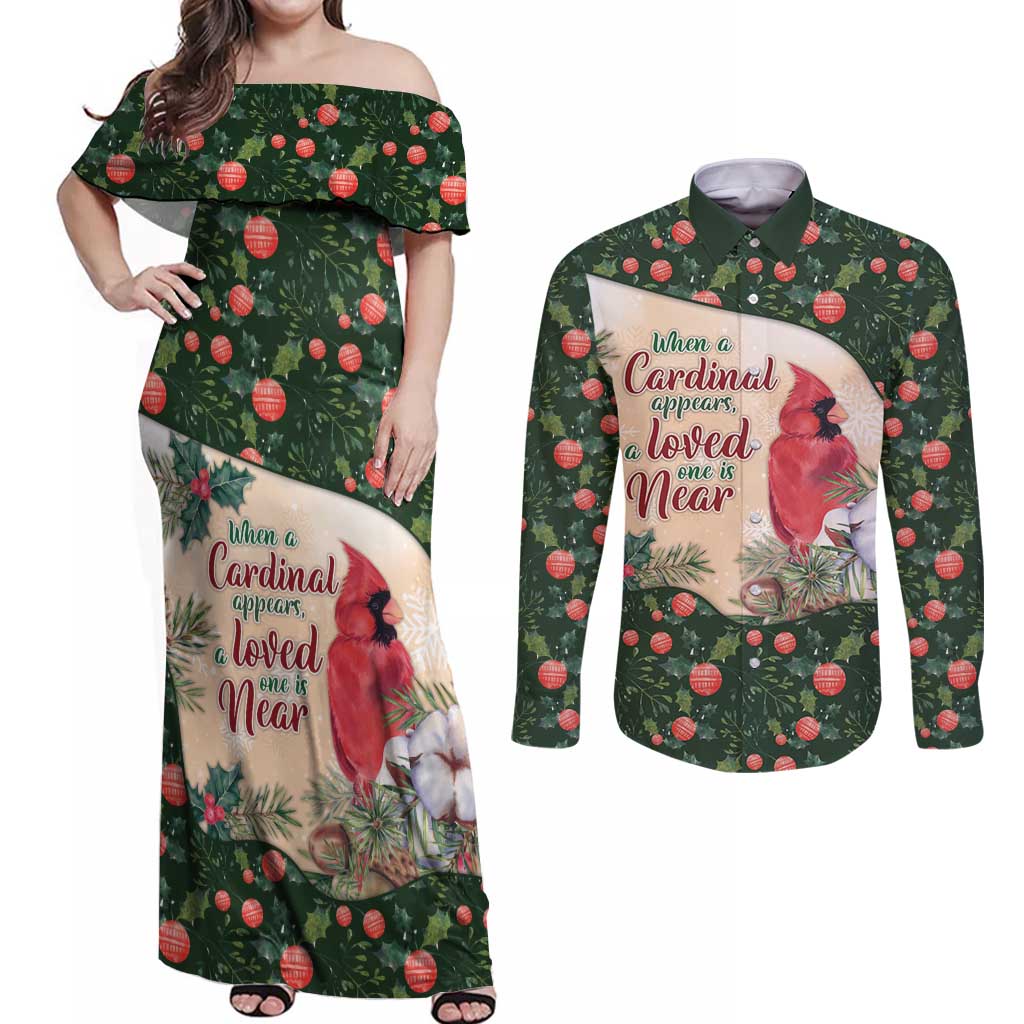 Memorial Cardinal Christmas Couples Matching Off Shoulder Maxi Dress and Long Sleeve Button Shirt When A Cardinal Appears Loved One Is Near - Wonder Print Shop