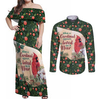 Memorial Cardinal Christmas Couples Matching Off Shoulder Maxi Dress and Long Sleeve Button Shirt When A Cardinal Appears Loved One Is Near - Wonder Print Shop