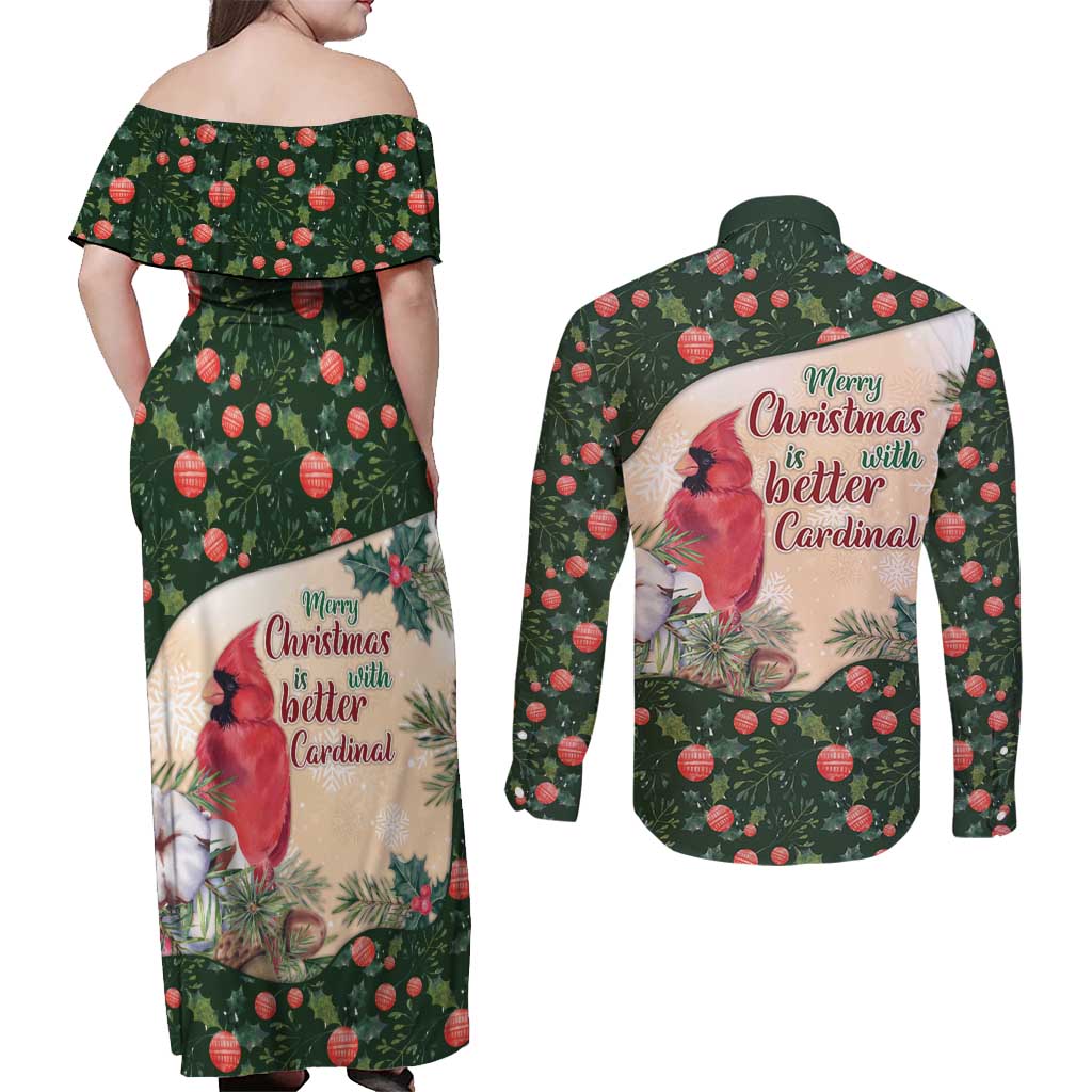 Memorial Cardinal Christmas Couples Matching Off Shoulder Maxi Dress and Long Sleeve Button Shirt When A Cardinal Appears Loved One Is Near - Wonder Print Shop
