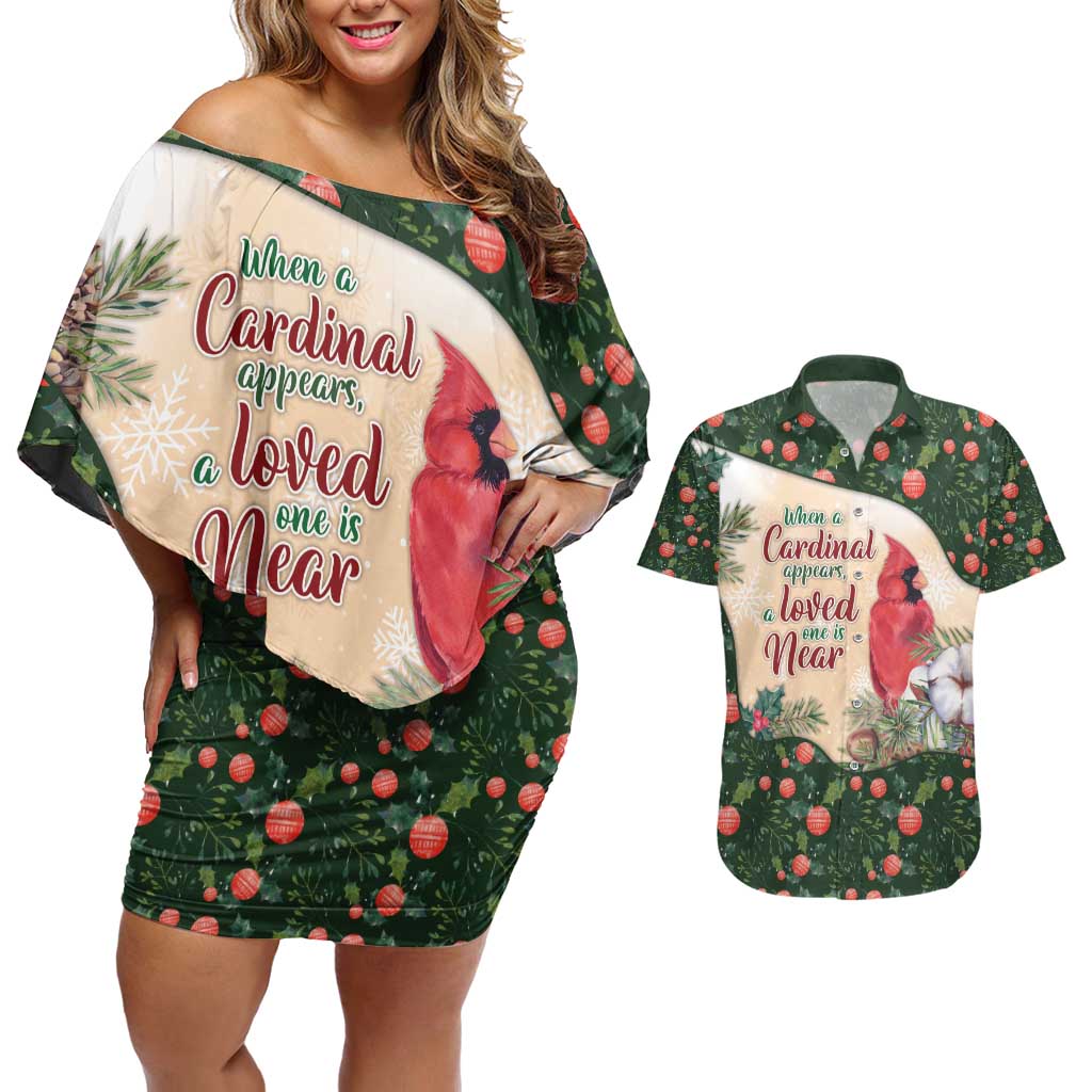 Memorial Cardinal Christmas Couples Matching Off Shoulder Short Dress and Hawaiian Shirt When A Cardinal Appears Loved One Is Near - Wonder Print Shop