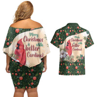 Memorial Cardinal Christmas Couples Matching Off Shoulder Short Dress and Hawaiian Shirt When A Cardinal Appears Loved One Is Near - Wonder Print Shop