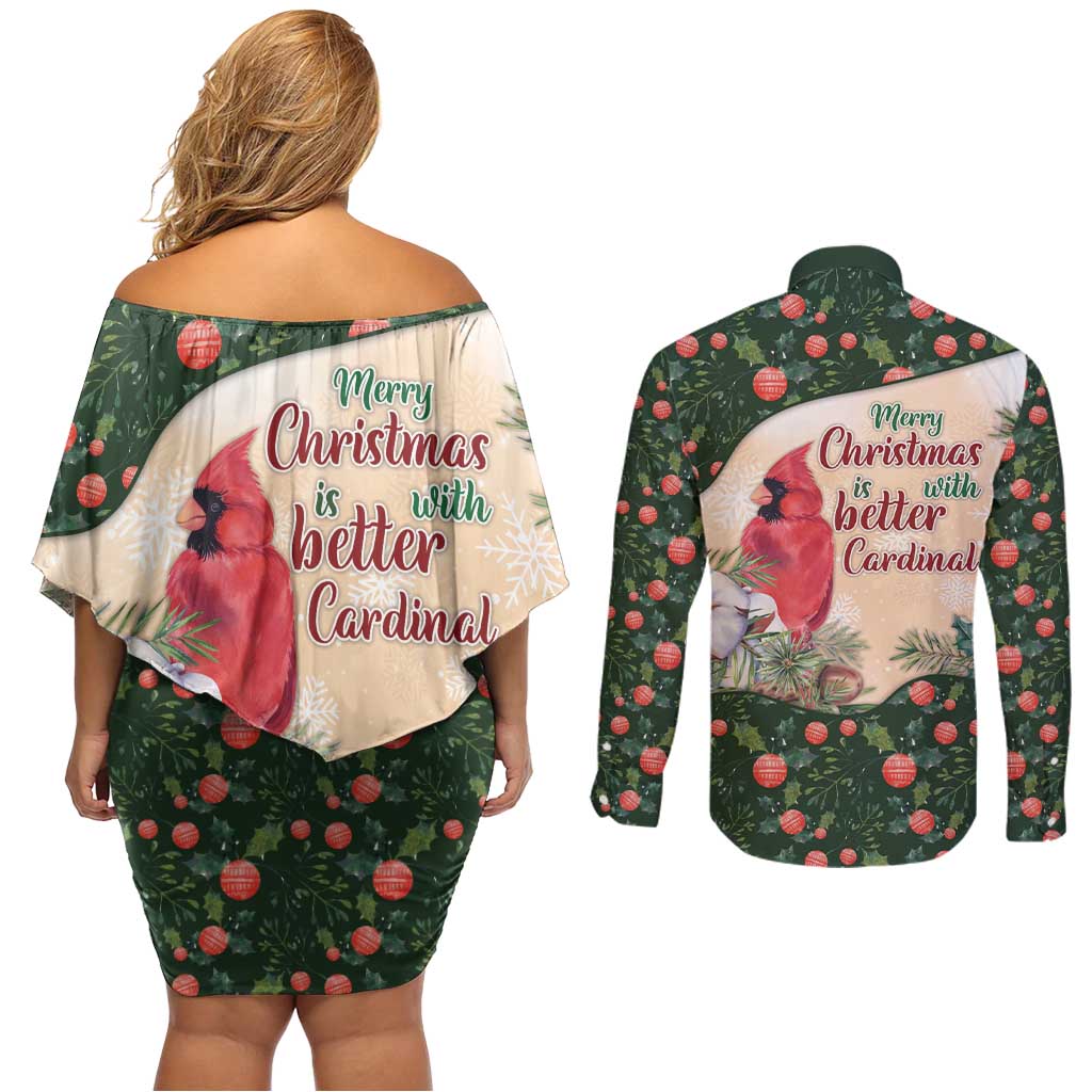 Memorial Cardinal Christmas Couples Matching Off Shoulder Short Dress and Long Sleeve Button Shirt When A Cardinal Appears Loved One Is Near - Wonder Print Shop