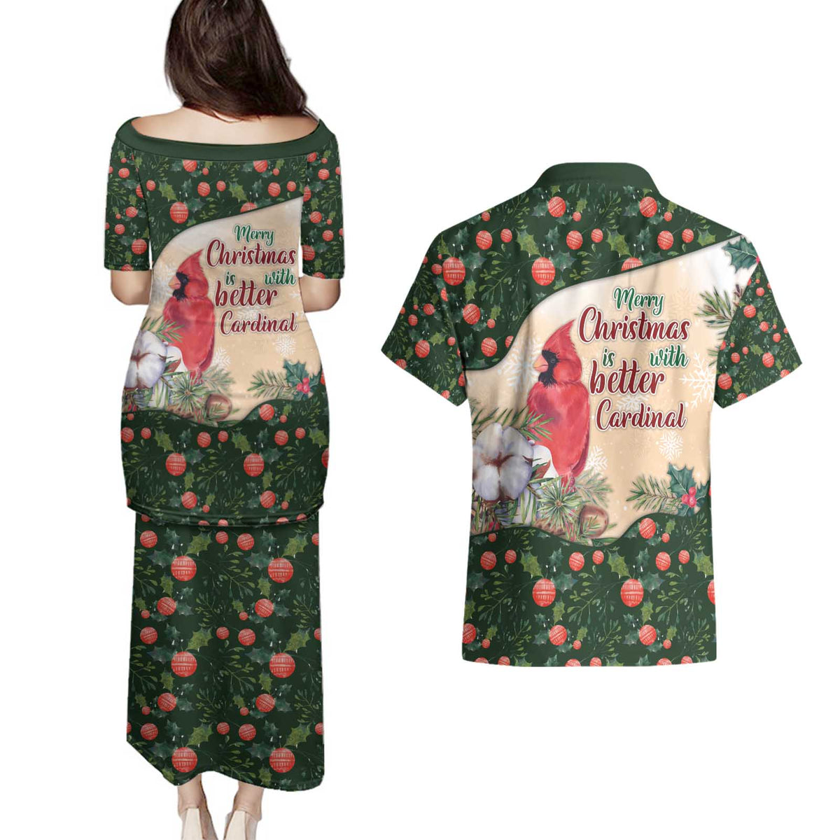Memorial Cardinal Christmas Couples Matching Puletasi and Hawaiian Shirt When A Cardinal Appears Loved One Is Near - Wonder Print Shop