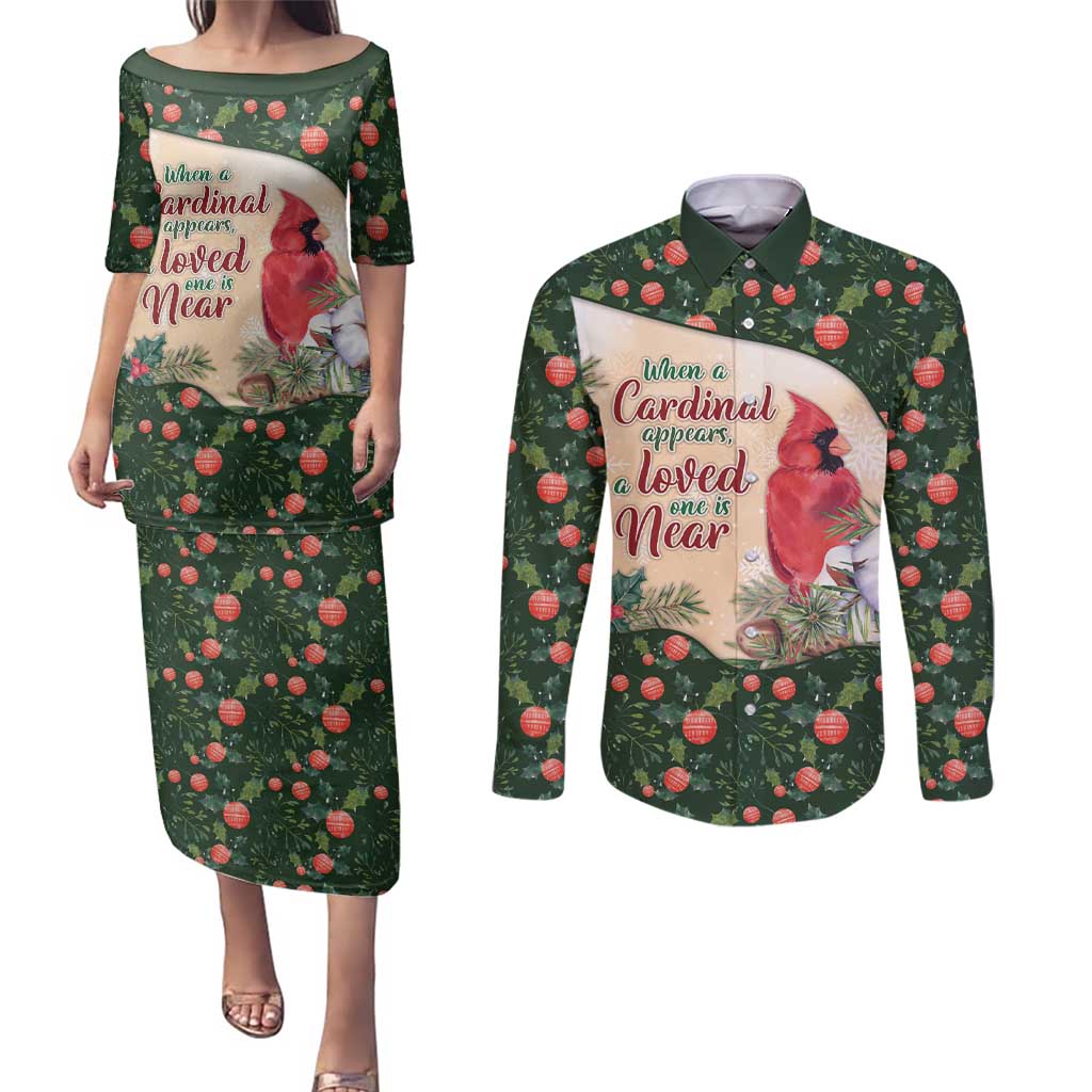 Memorial Cardinal Christmas Couples Matching Puletasi and Long Sleeve Button Shirt When A Cardinal Appears Loved One Is Near - Wonder Print Shop