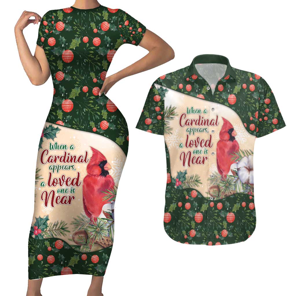 Memorial Cardinal Christmas Couples Matching Short Sleeve Bodycon Dress and Hawaiian Shirt When A Cardinal Appears Loved One Is Near - Wonder Print Shop