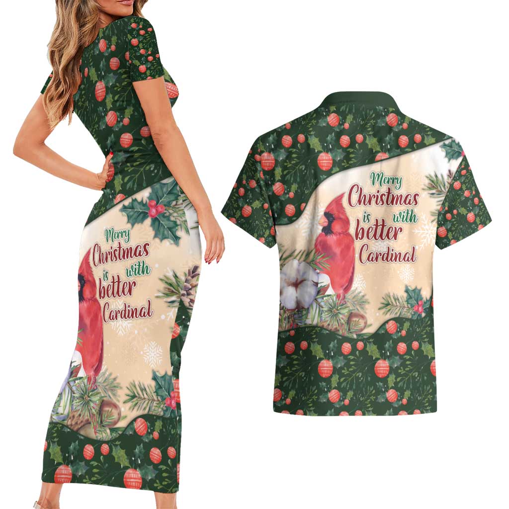 Memorial Cardinal Christmas Couples Matching Short Sleeve Bodycon Dress and Hawaiian Shirt When A Cardinal Appears Loved One Is Near - Wonder Print Shop