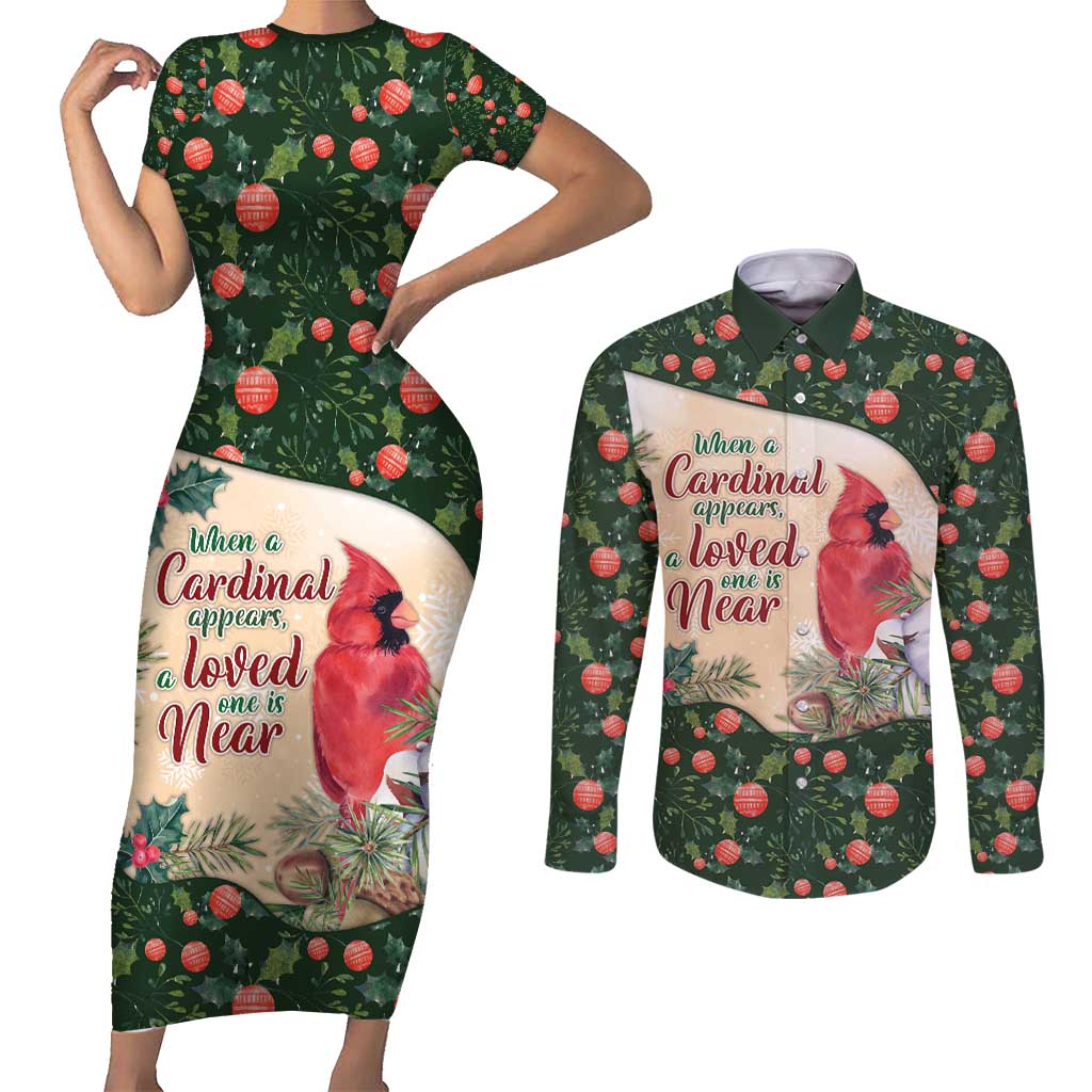 Memorial Cardinal Christmas Couples Matching Short Sleeve Bodycon Dress and Long Sleeve Button Shirt When A Cardinal Appears Loved One Is Near - Wonder Print Shop