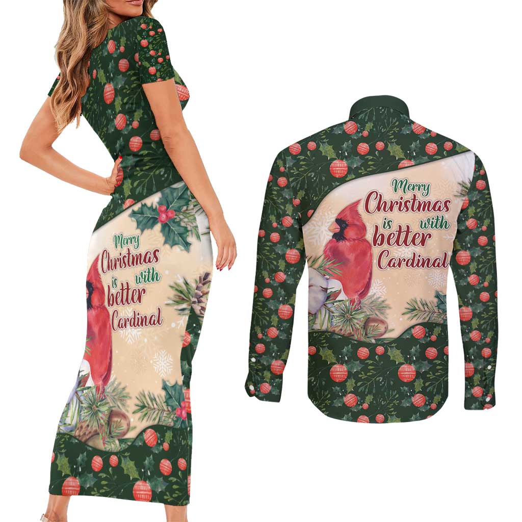 Memorial Cardinal Christmas Couples Matching Short Sleeve Bodycon Dress and Long Sleeve Button Shirt When A Cardinal Appears Loved One Is Near - Wonder Print Shop