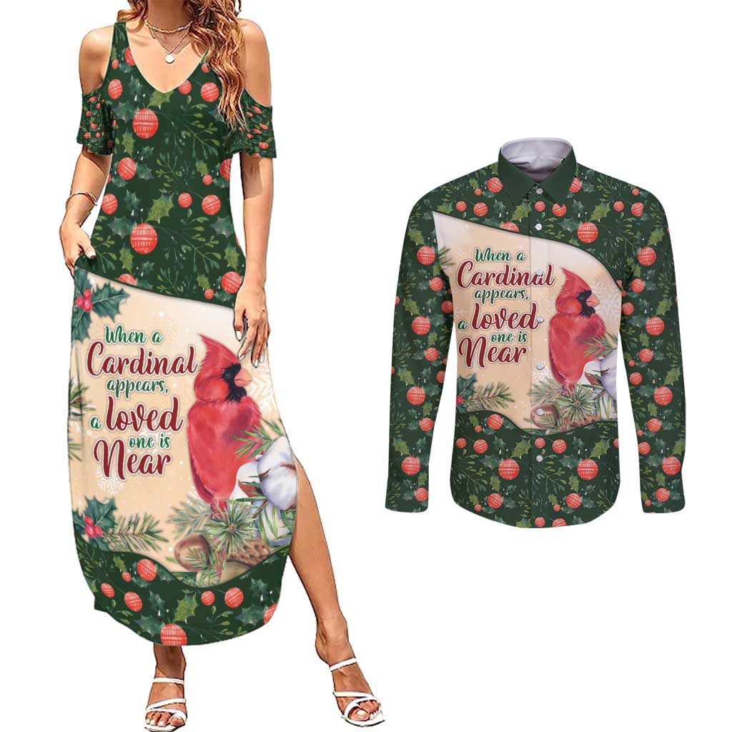Memorial Cardinal Christmas Couples Matching Summer Maxi Dress and Long Sleeve Button Shirt When A Cardinal Appears Loved One Is Near - Wonder Print Shop