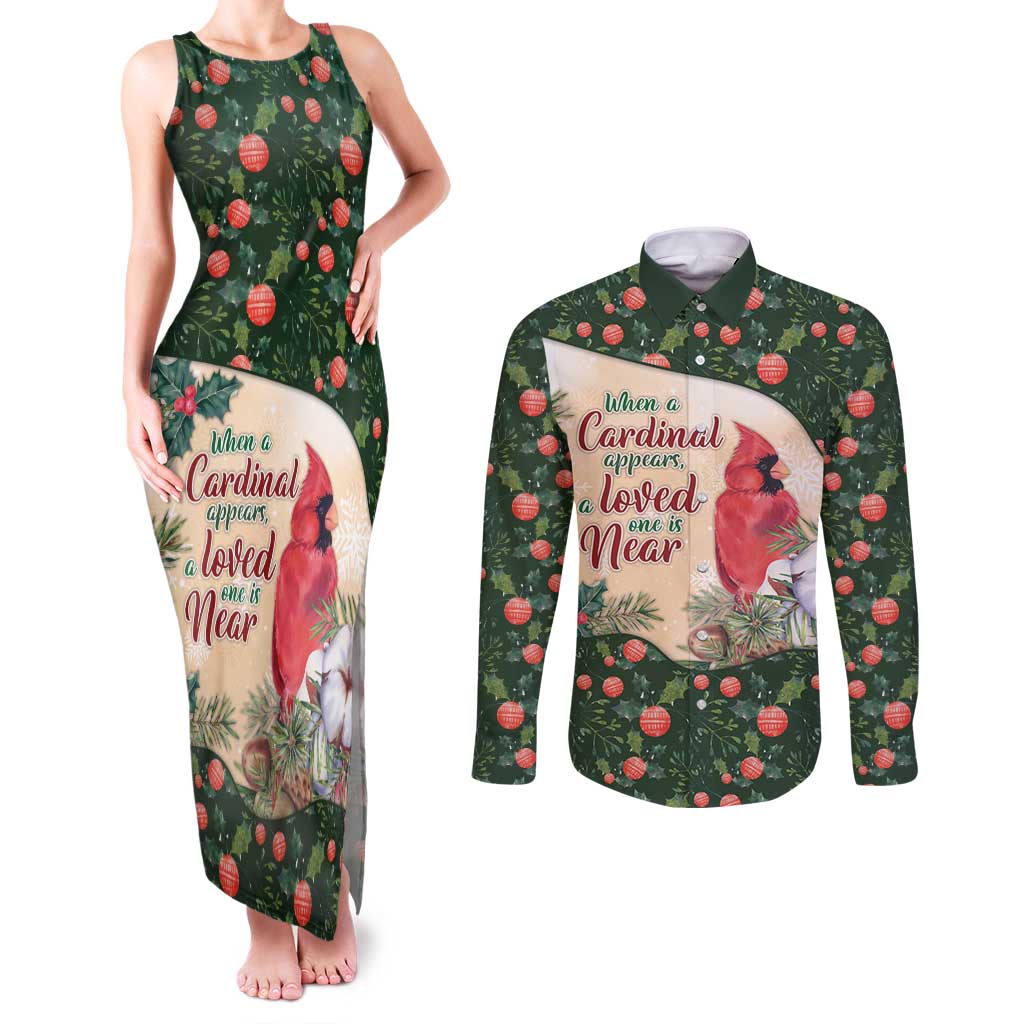Memorial Cardinal Christmas Couples Matching Tank Maxi Dress and Long Sleeve Button Shirt When A Cardinal Appears Loved One Is Near - Wonder Print Shop