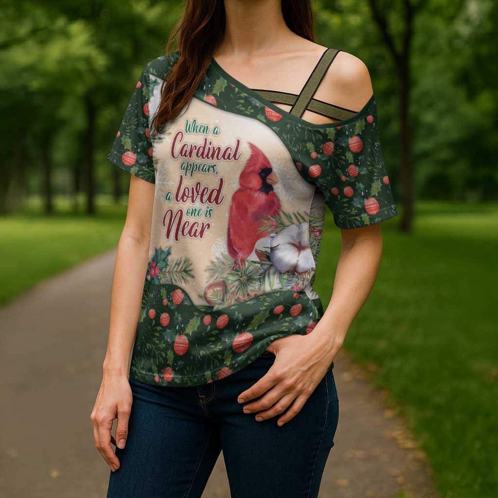 Memorial Cardinal Christmas Cross Shoulder Shirt When A Cardinal Appears Loved One Is Near - Wonder Print Shop