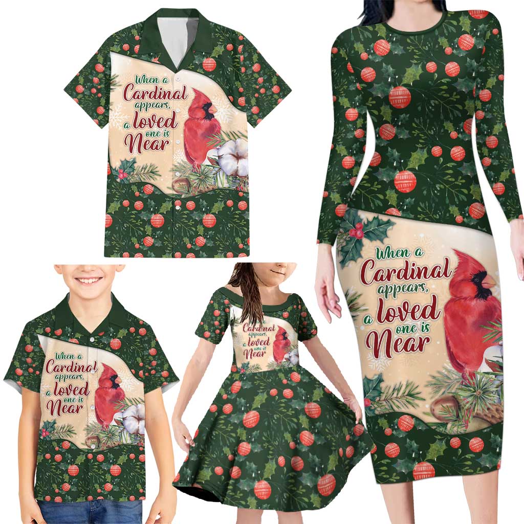 Memorial Cardinal Christmas Family Matching Long Sleeve Bodycon Dress and Hawaiian Shirt When A Cardinal Appears Loved One Is Near - Wonder Print Shop