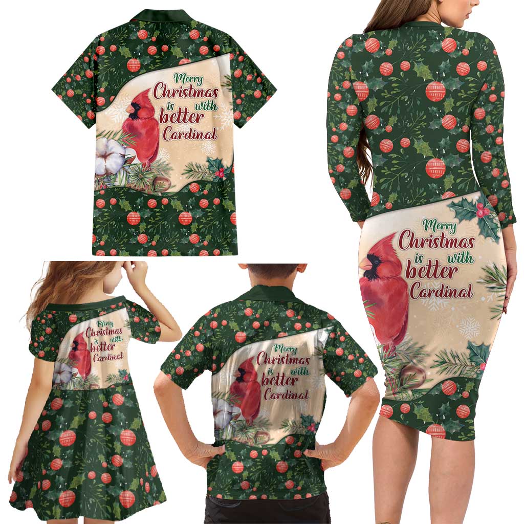 Memorial Cardinal Christmas Family Matching Long Sleeve Bodycon Dress and Hawaiian Shirt When A Cardinal Appears Loved One Is Near - Wonder Print Shop