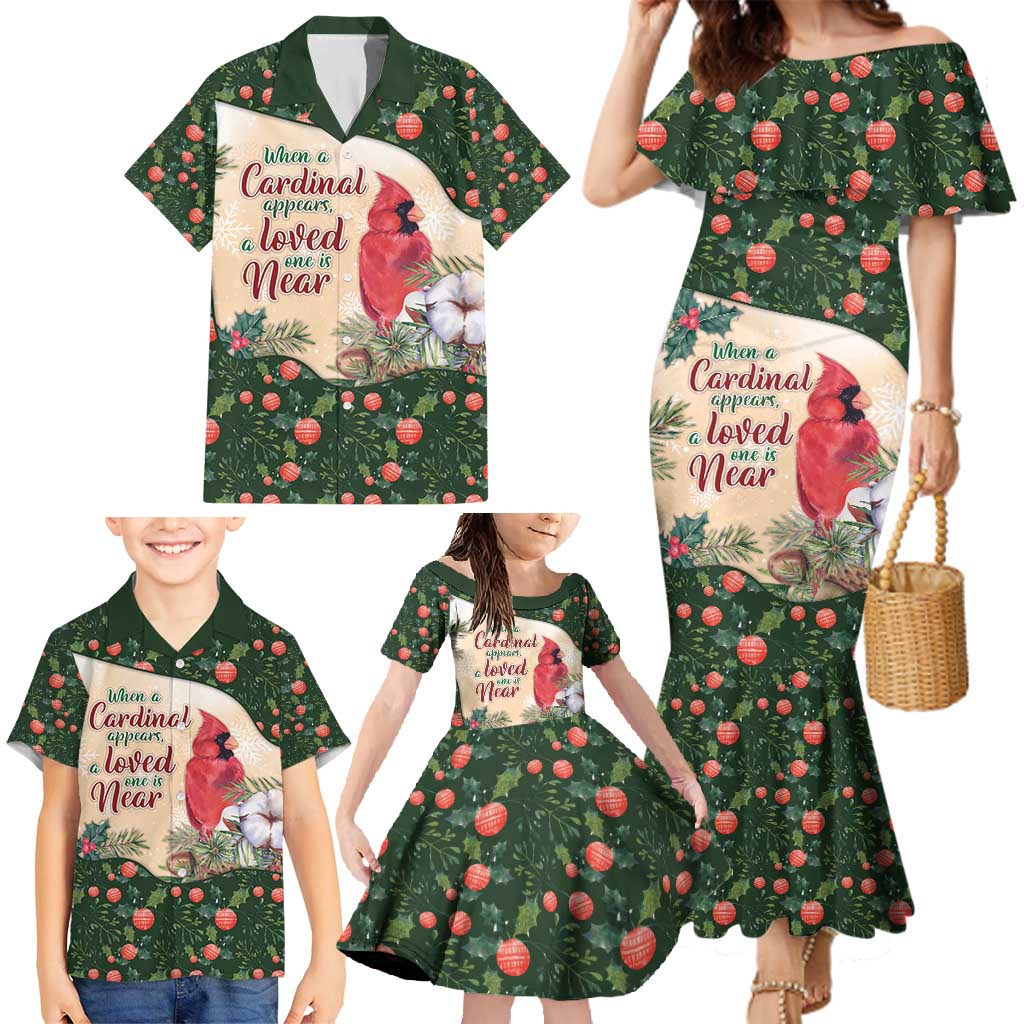 Memorial Cardinal Christmas Family Matching Mermaid Dress and Hawaiian Shirt When A Cardinal Appears Loved One Is Near - Wonder Print Shop