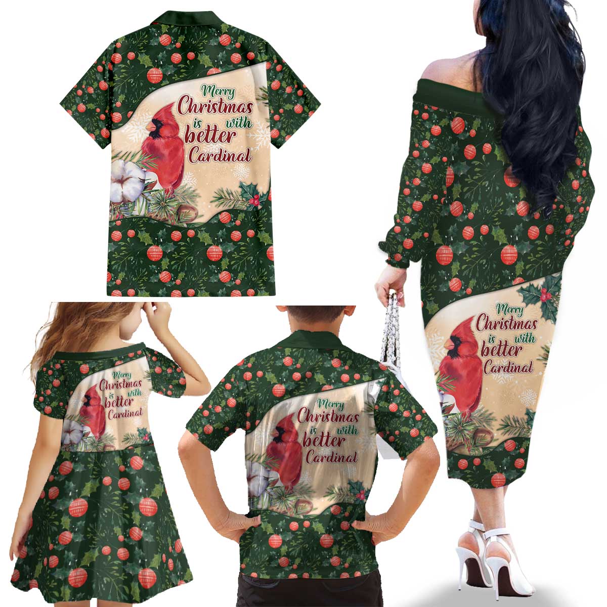 Memorial Cardinal Christmas Family Matching Off The Shoulder Long Sleeve Dress and Hawaiian Shirt When A Cardinal Appears Loved One Is Near - Wonder Print Shop