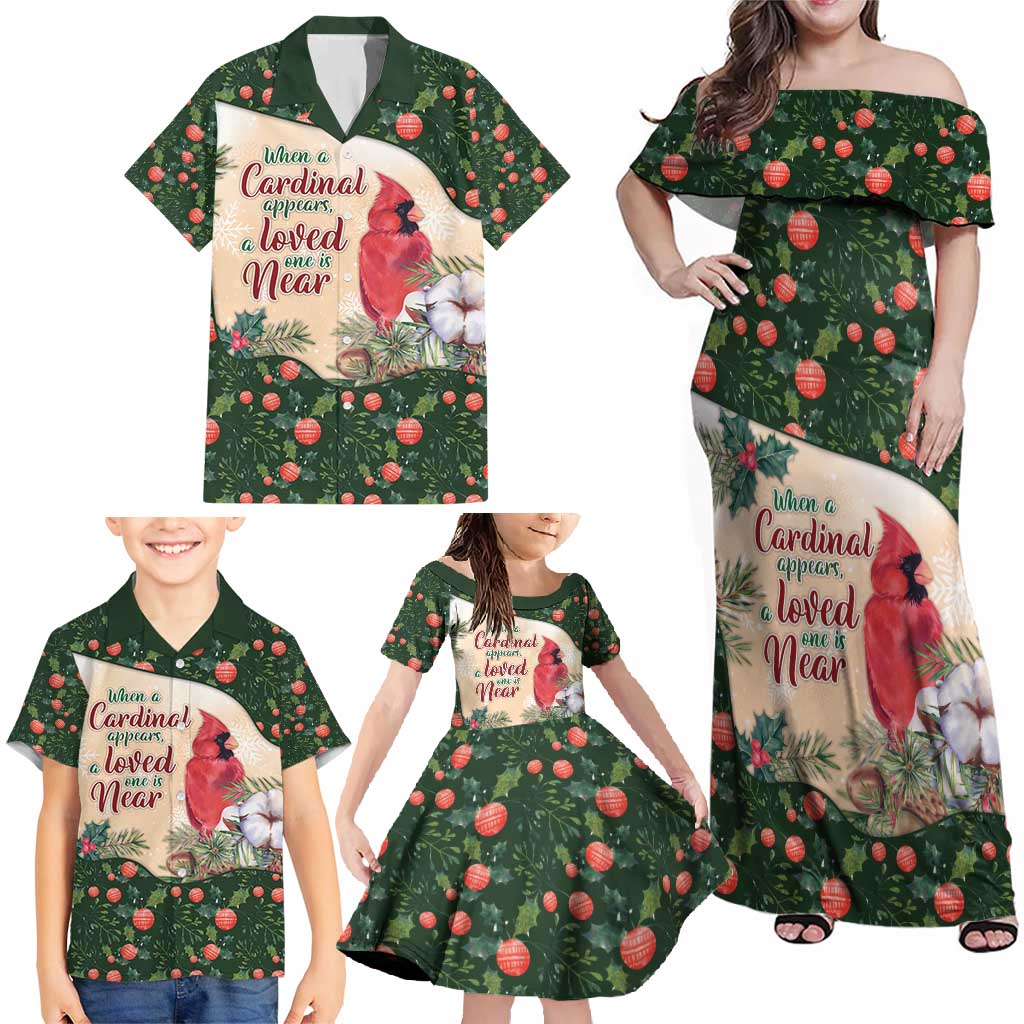 Memorial Cardinal Christmas Family Matching Off Shoulder Maxi Dress and Hawaiian Shirt When A Cardinal Appears Loved One Is Near - Wonder Print Shop